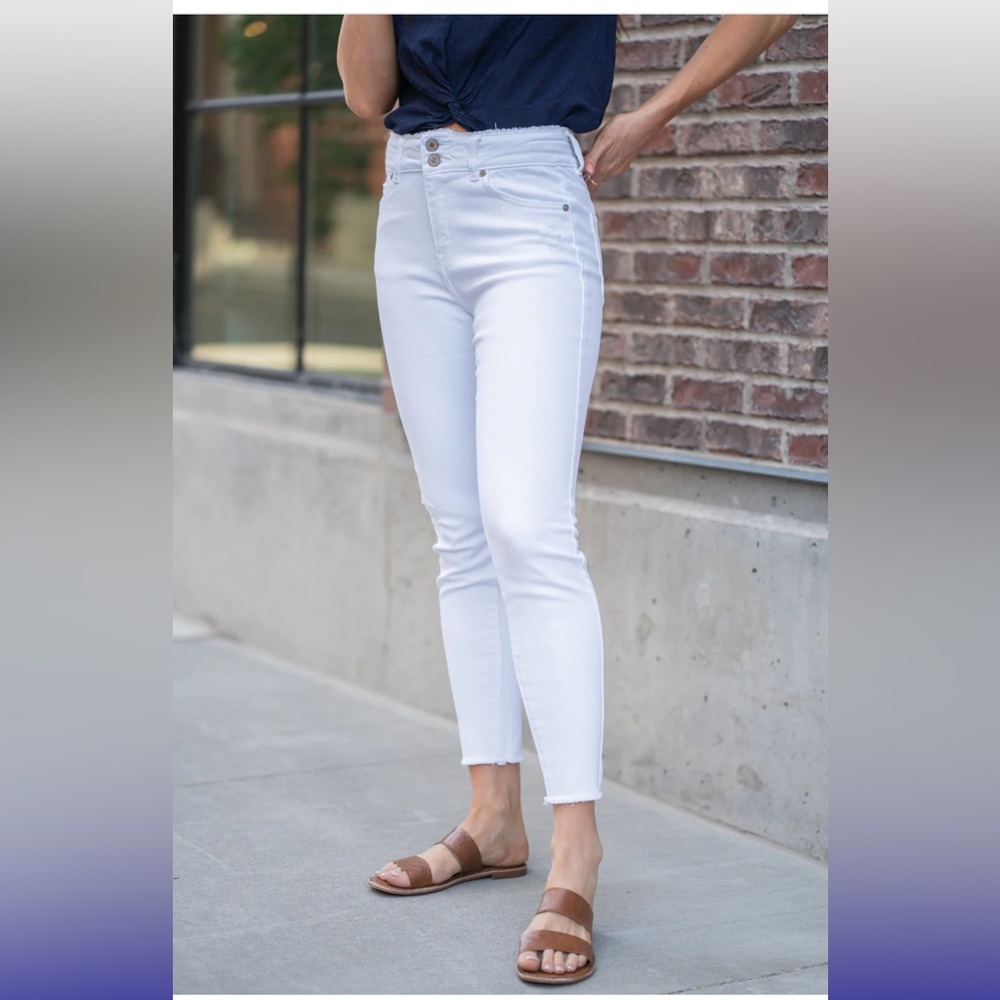 KanCan High-Rise White Ankle Jeans
